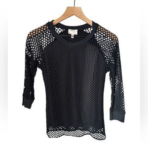 Milly of NY Black Fishnet Long Sleeve Y2K Stretch Knit Lined Top Sz 4